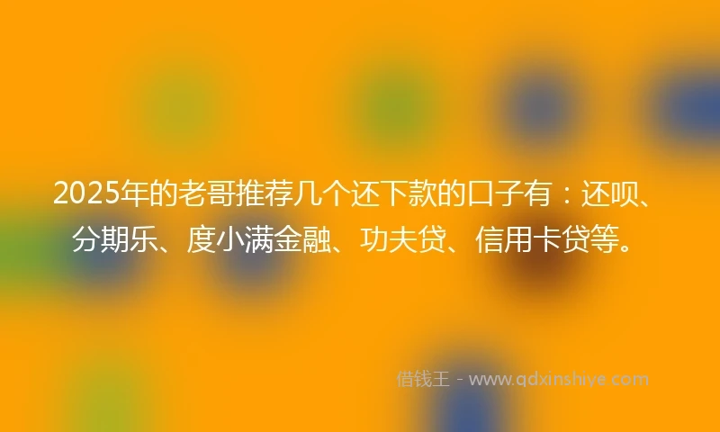 2025年的老哥推荐几个还下款的口子有：还呗、分期乐、度小满金融、功夫贷、信用卡贷等。