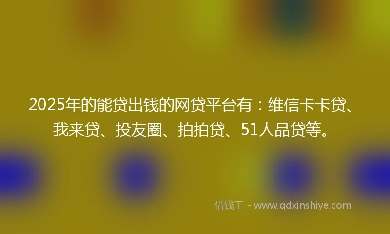 2025年的能贷出钱的网贷平台有:维信卡卡贷、我来贷、投友圈、拍拍贷、51人品贷等。