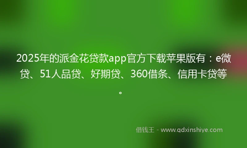 2025年的派金花贷款app官方下载苹果版有：e微贷、51人品贷、好期贷、360借条、信用卡贷等。