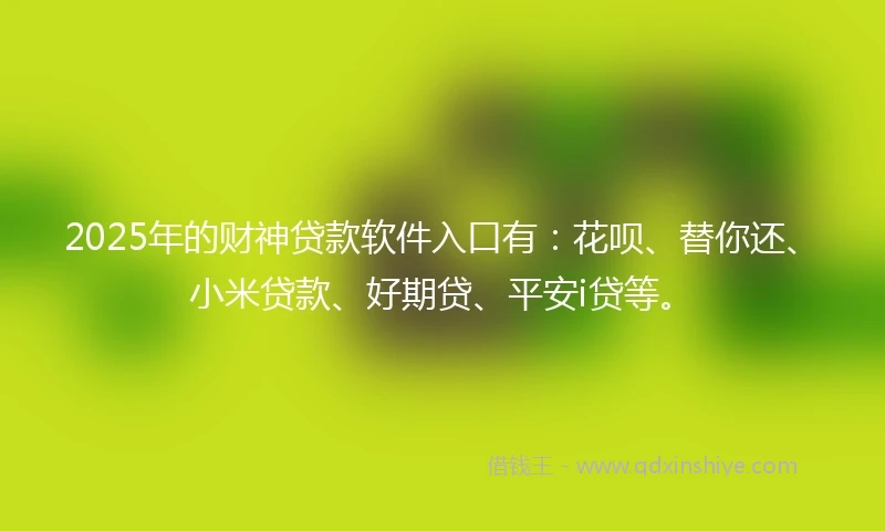 2025年的财神贷款软件入口有：花呗、替你还、小米贷款、好期贷、平安i贷等。