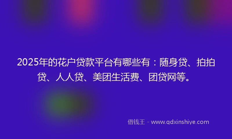 2025年的花户贷款平台有哪些有：随身贷、拍拍贷、人人贷、美团生活费、团贷网等。