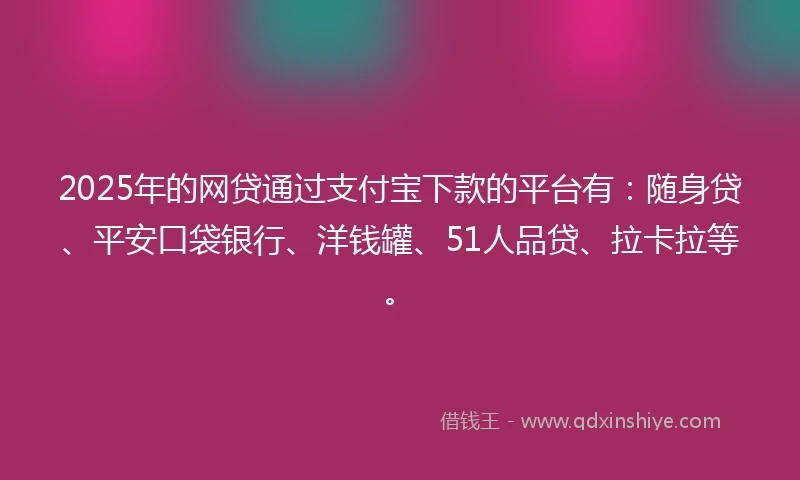 2025年的网贷通过支付宝下款的平台有：随身贷、平安口袋银行、洋钱罐、51人品贷、拉卡拉等。