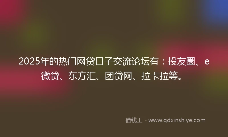 2025年的热门网贷口子交流论坛有：投友圈、e微贷、东方汇、团贷网、拉卡拉等。