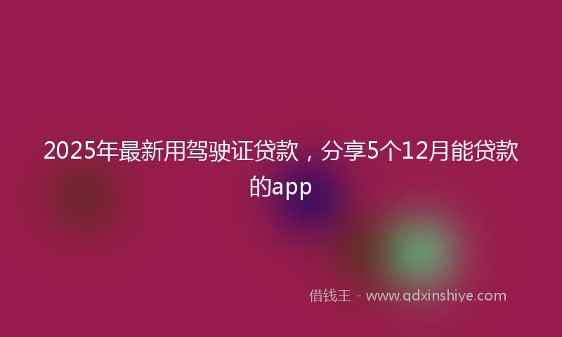 2025年最新用驾驶证贷款，分享5个12月能贷款的app