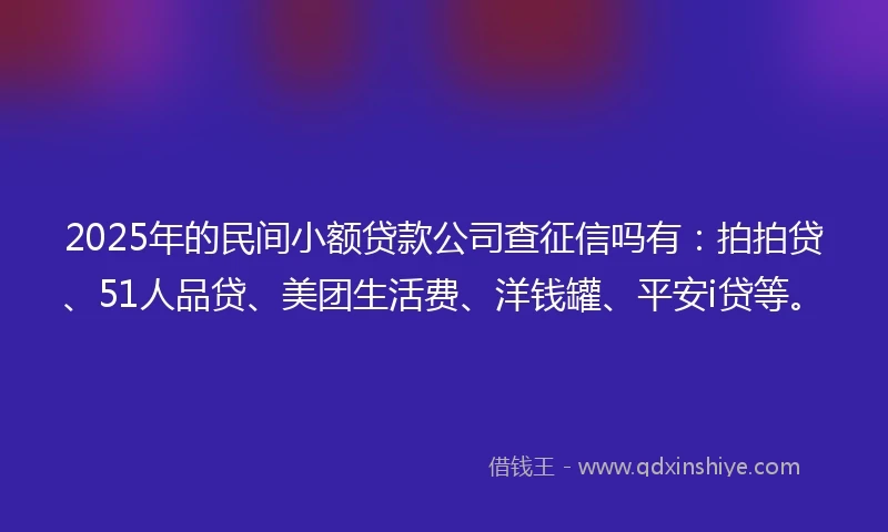 2025年的民间小额贷款公司查征信吗有：拍拍贷、51人品贷、美团生活费、洋钱罐、平安i贷等。