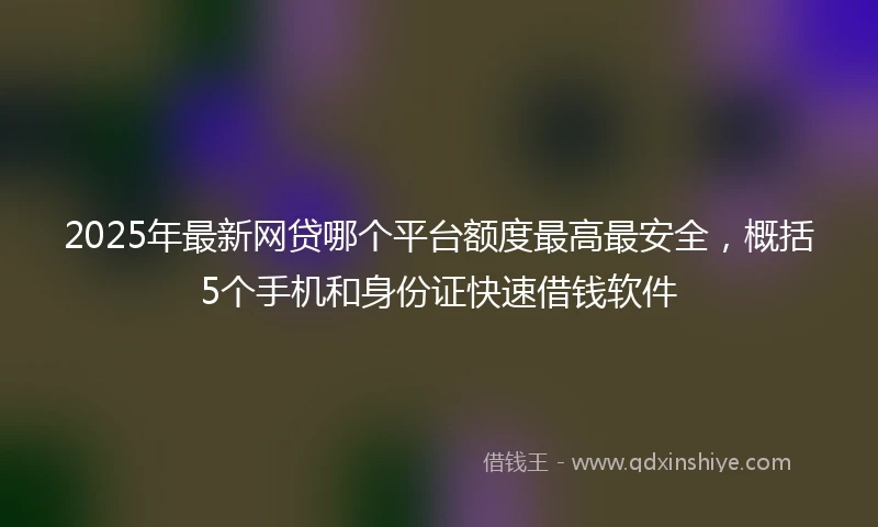 2025年最新网贷哪个平台额度最高最安全，概括5个手机和身份证快速借钱软件