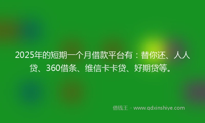 2025年的短期一个月借款平台有：替你还、人人贷、360借条、维信卡卡贷、好期贷等。