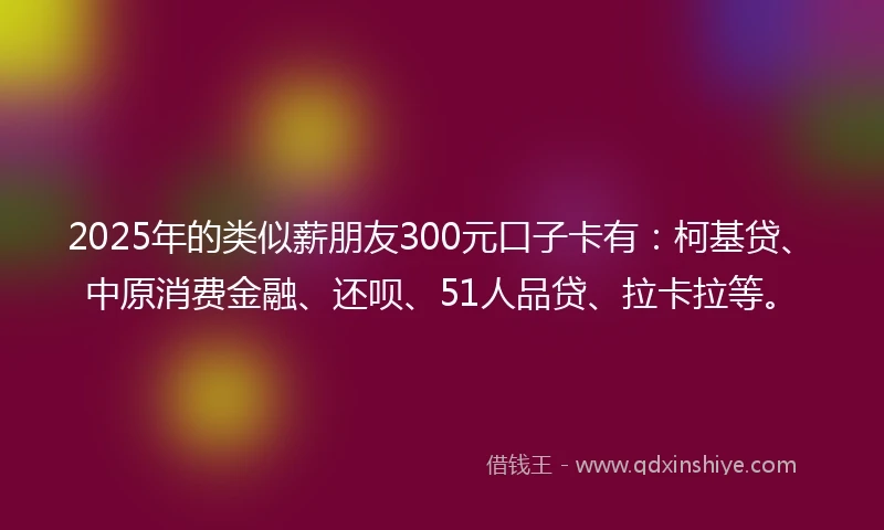 2025年的类似薪朋友300元口子卡有：柯基贷、中原消费金融、还呗、51人品贷、拉卡拉等。