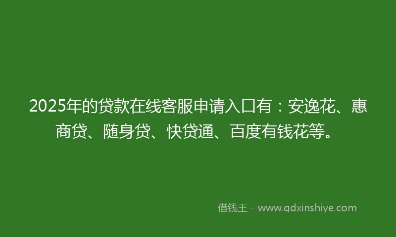 2025年的贷款在线客服申请入口有：安逸花、惠商贷、随身贷、快贷通、百度有钱花等。