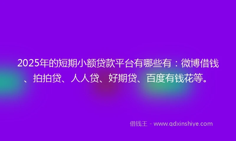 2025年的短期小额贷款平台有哪些有：微博借钱、拍拍贷、人人贷、好期贷、百度有钱花等。