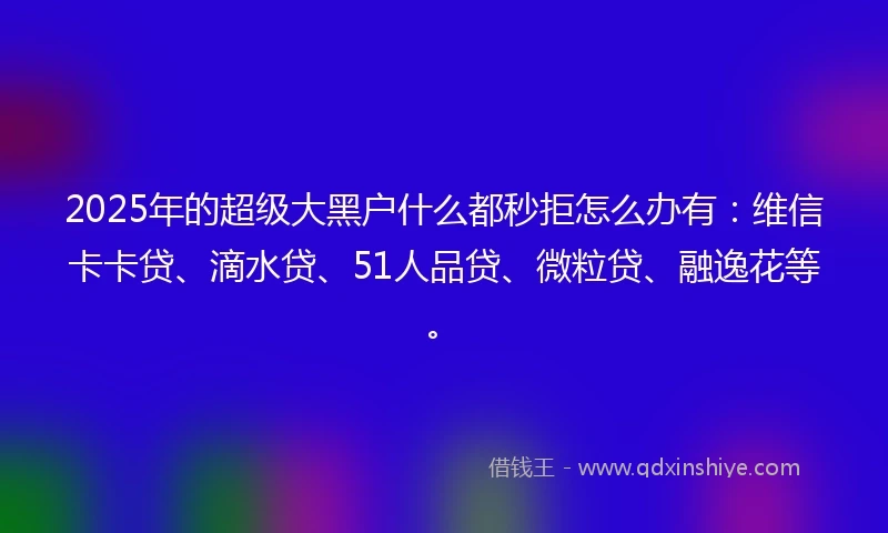 2025年的超级大黑户什么都秒拒怎么办有：维信卡卡贷、滴水贷、51人品贷、微粒贷、融逸花等。