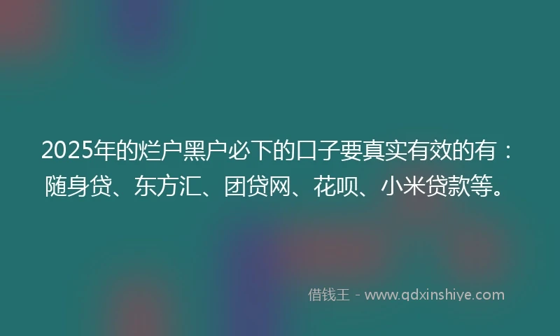 2025年的烂户黑户必下的口子要真实有效的有：随身贷、东方汇、团贷网、花呗、小米贷款等。