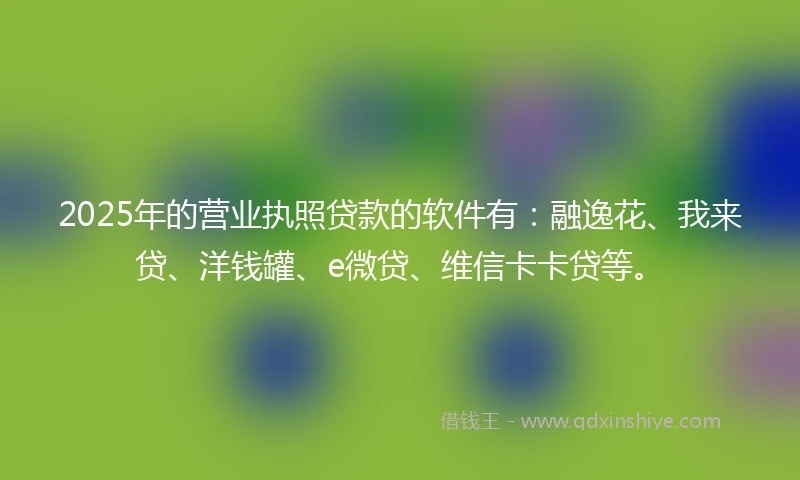 2025年的营业执照贷款的软件有：融逸花、我来贷、洋钱罐、e微贷、维信卡卡贷等。