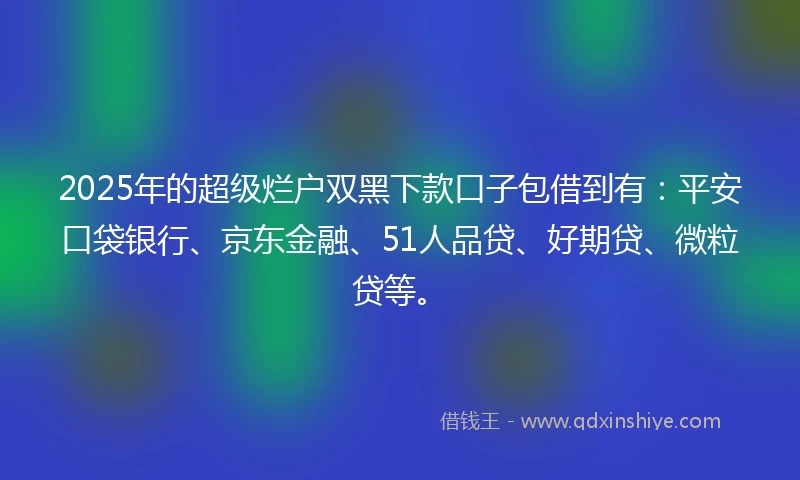 2025年的超级烂户双黑下款口子包借到有：平安口袋银行、京东金融、51人品贷、好期贷、微粒贷等。