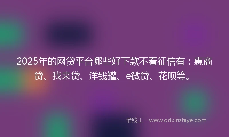 2025年的网贷平台哪些好下款不看征信有：惠商贷、我来贷、洋钱罐、e微贷、花呗等。