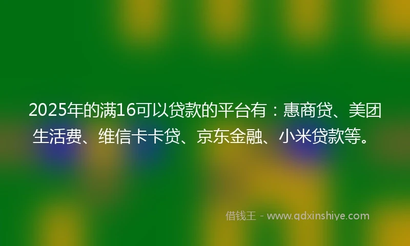 2025年的满16可以贷款的平台有：惠商贷、美团生活费、维信卡卡贷、京东金融、小米贷款等。