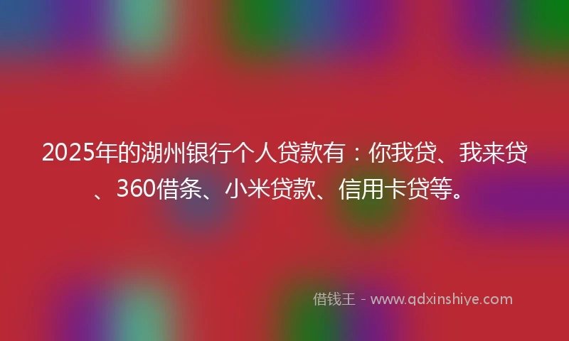 2025年的湖州银行个人贷款有：你我贷、我来贷、360借条、小米贷款、信用卡贷等。