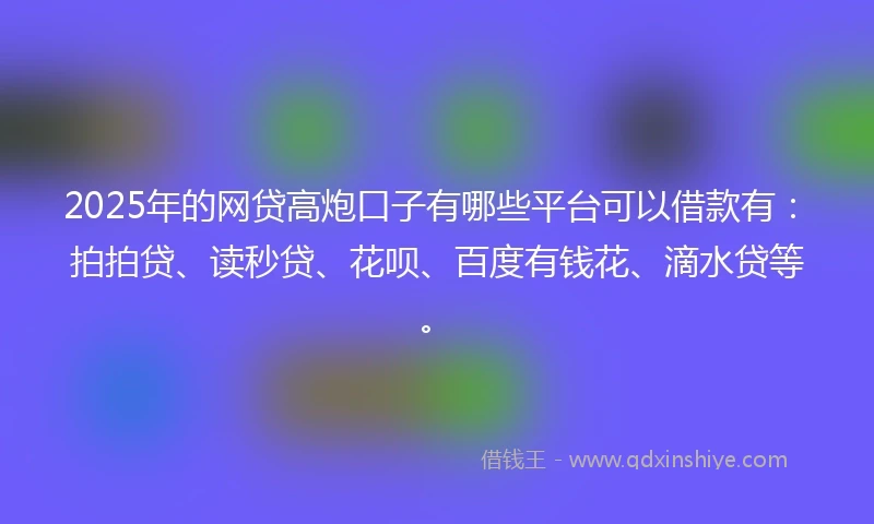 2025年的网贷高炮口子有哪些平台可以借款有：拍拍贷、读秒贷、花呗、百度有钱花、滴水贷等。