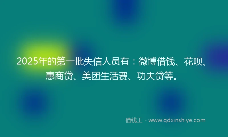 2025年的第一批失信人员有：微博借钱、花呗、惠商贷、美团生活费、功夫贷等。