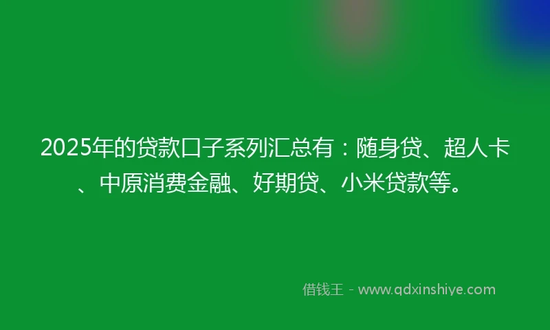 2025年的贷款口子系列汇总有：随身贷、超人卡、中原消费金融、好期贷、小米贷款等。