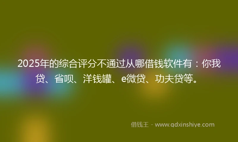 2025年的综合评分不通过从哪借钱软件有：你我贷、省呗、洋钱罐、e微贷、功夫贷等。