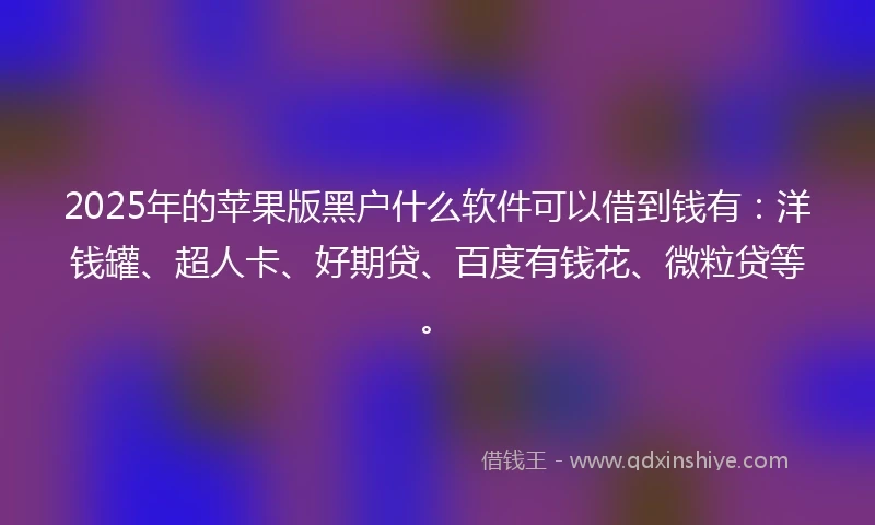 2025年的苹果版黑户什么软件可以借到钱有：洋钱罐、超人卡、好期贷、百度有钱花、微粒贷等。