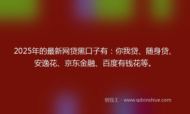2025年的最新网贷黑口子有：你我贷、随身贷、安逸花、京东金融、百度有钱花等。