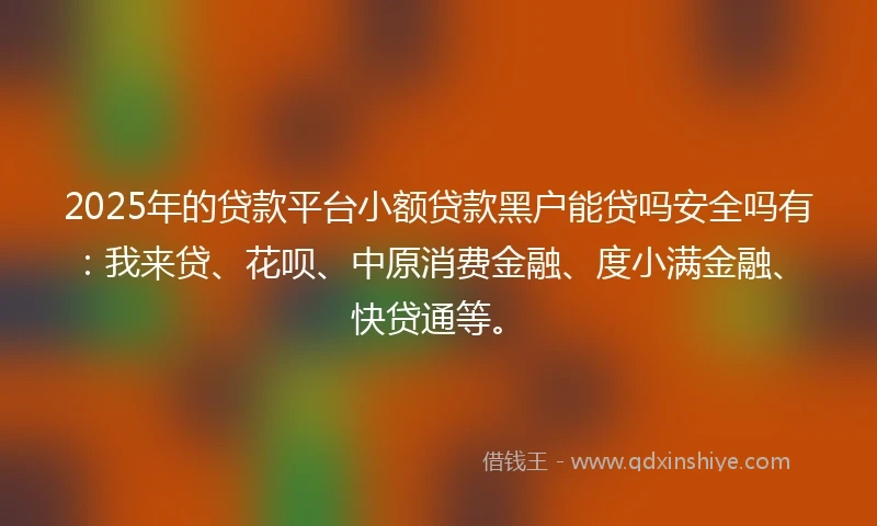 2025年的贷款平台小额贷款黑户能贷吗安全吗有：我来贷、花呗、中原消费金融、度小满金融、快贷通等。