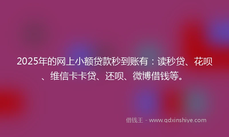 2025年的网上小额贷款秒到账有:读秒贷、花呗、维信卡卡贷、还呗、微博借钱等。