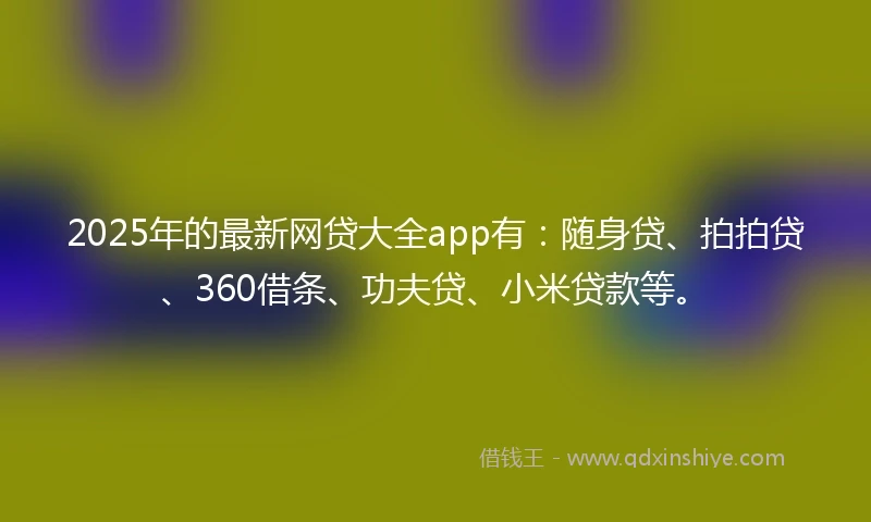 2025年的最新网贷大全app有：随身贷、拍拍贷、360借条、功夫贷、小米贷款等。