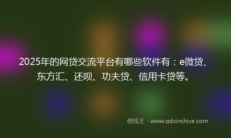 2025年的网贷交流平台有哪些软件有:e微贷、东方汇、还呗、功夫贷、信用卡贷等。