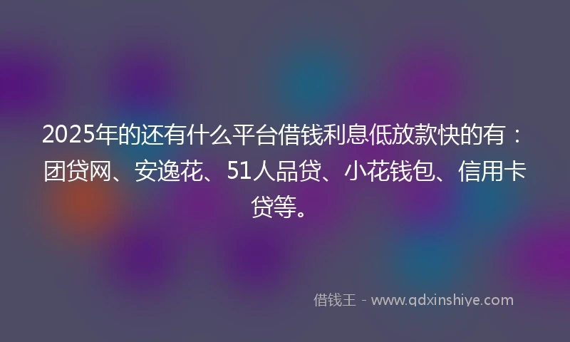 2025年的还有什么平台借钱利息低放款快的有:团贷网、安逸花、51人品贷、小花钱包、信用卡贷等。