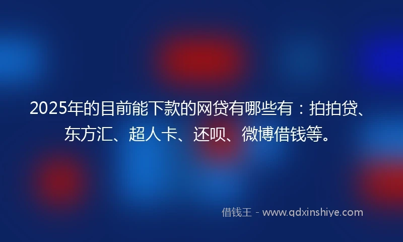 2025年的目前能下款的网贷有哪些有：拍拍贷、东方汇、超人卡、还呗、微博借钱等。