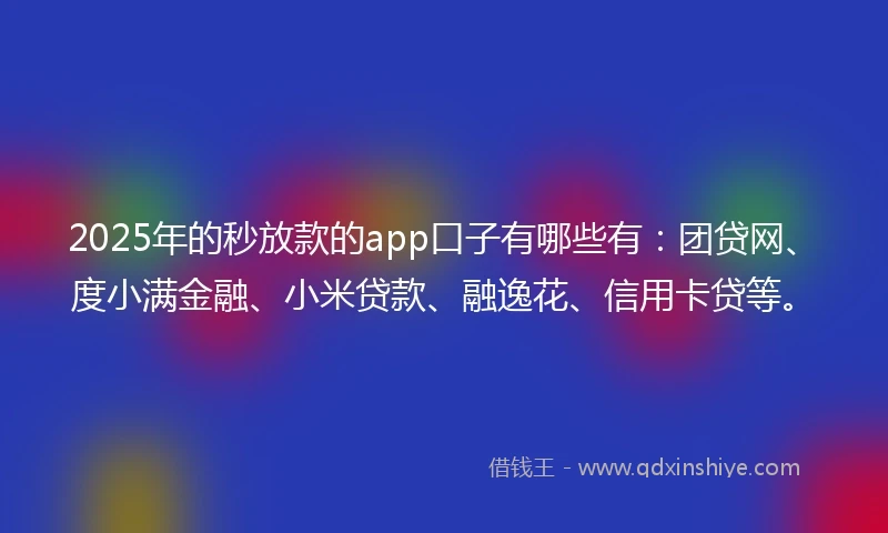 2025年的秒放款的app口子有哪些有：团贷网、度小满金融、小米贷款、融逸花、信用卡贷等。