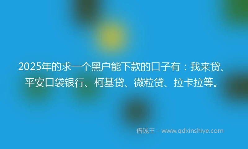 2025年的求一个黑户能下款的口子有：我来贷、平安口袋银行、柯基贷、微粒贷、拉卡拉等。