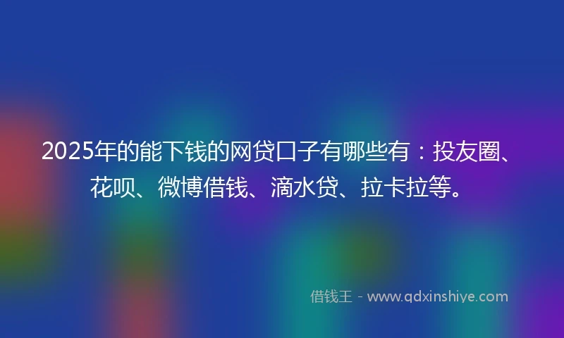 2025年的能下钱的网贷口子有哪些有：投友圈、花呗、微博借钱、滴水贷、拉卡拉等。