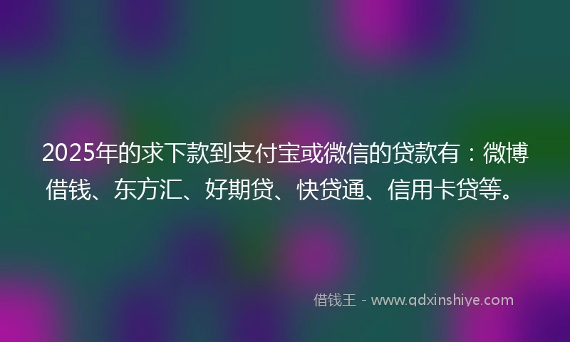 2025年的求下款到支付宝或微信的贷款有：微博借钱、东方汇、好期贷、快贷通、信用卡贷等。