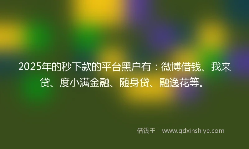2025年的秒下款的平台黑户有：微博借钱、我来贷、度小满金融、随身贷、融逸花等。