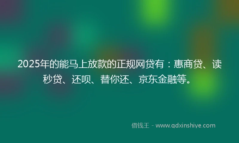 2025年的能马上放款的正规网贷有：惠商贷、读秒贷、还呗、替你还、京东金融等。