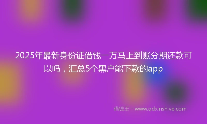 2025年最新身份证借钱一万马上到账分期还款可以吗，汇总5个黑户能下款的app