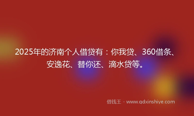 2025年的济南个人借贷有：你我贷、360借条、安逸花、替你还、滴水贷等。