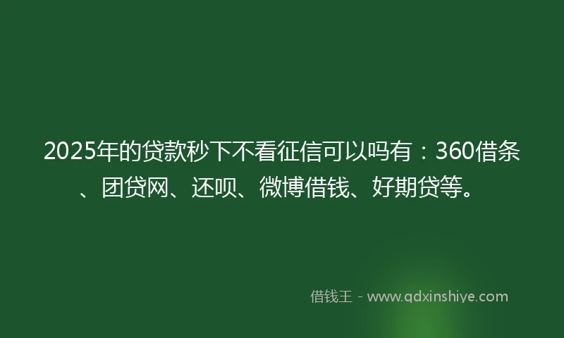 2025年的贷款秒下不看征信可以吗有：360借条、团贷网、还呗、微博借钱、好期贷等。