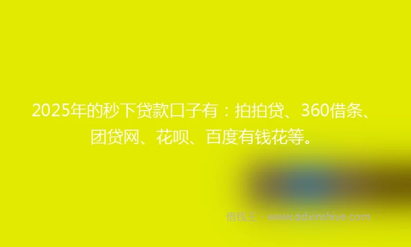 2025年的秒下贷款口子有：拍拍贷、360借条、团贷网、花呗、百度有钱花等。