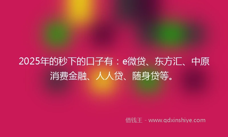 2025年的秒下的口子有：e微贷、东方汇、中原消费金融、人人贷、随身贷等。