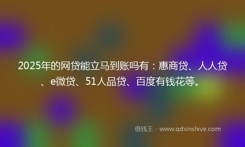 2025年的网贷能立马到账吗有：惠商贷、人人贷、e微贷、51人品贷、百度有钱花等。