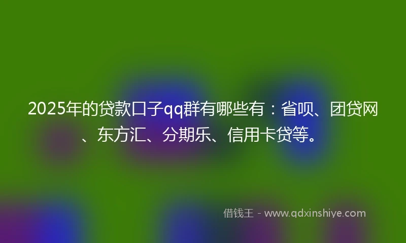 2025年的贷款口子qq群有哪些有：省呗、团贷网、东方汇、分期乐、信用卡贷等。