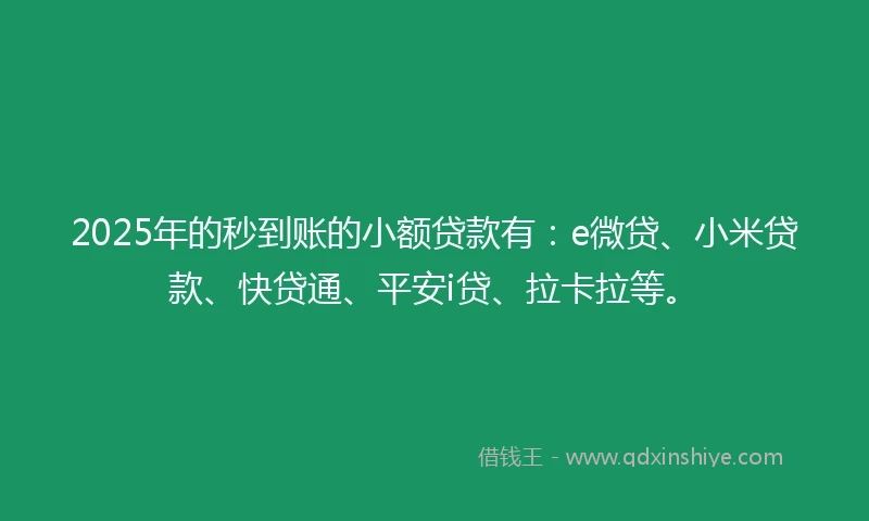 2025年的秒到账的小额贷款有：e微贷、小米贷款、快贷通、平安i贷、拉卡拉等。