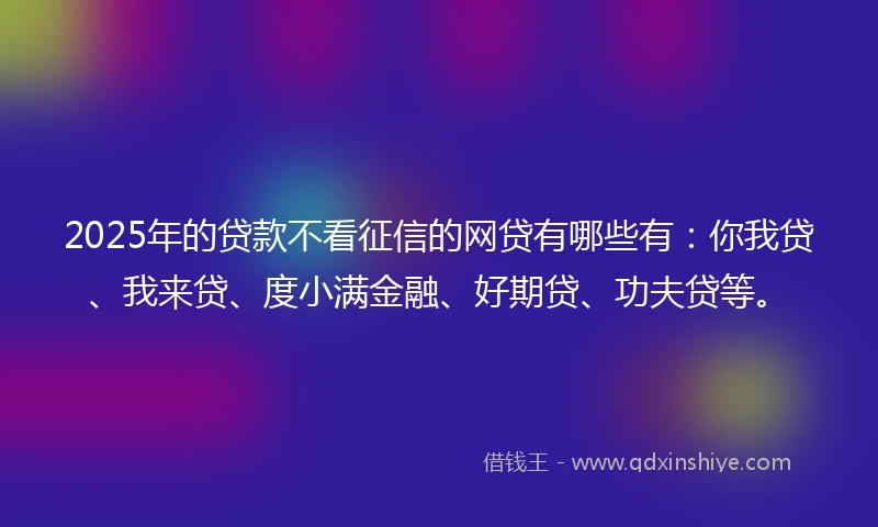 2025年的贷款不看征信的网贷有哪些有：你我贷、我来贷、度小满金融、好期贷、功夫贷等。