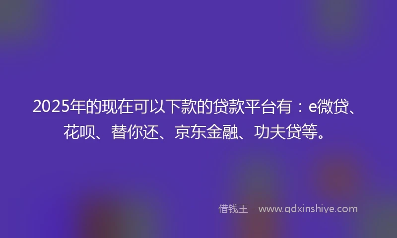 2025年的现在可以下款的贷款平台有：e微贷、花呗、替你还、京东金融、功夫贷等。