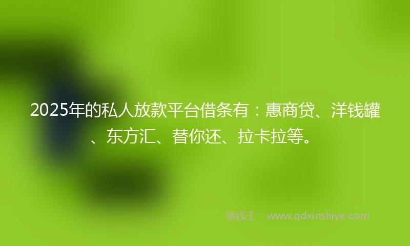 2025年的私人放款平台借条有：惠商贷、洋钱罐、东方汇、替你还、拉卡拉等。